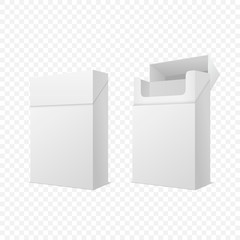 Vector 3d Realistic Closed and Opened Clear Blank Empty Cigarette Pack Box Set Closeup Isolated on Transparent Background. Design Template. Smoke Problem Concept, Tobacco, Cigarette Mockup. Side View
