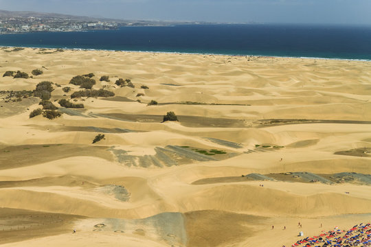 Aerial photos of Maspalomas beach from helicopter