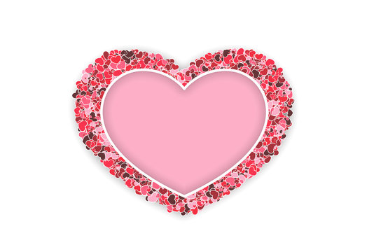A large red heart consisting of many small hearts, particles. Indented, space for text. Vector illustration isolated background.
