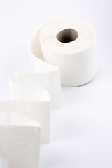 A large white toilet paper roll for use in bathrooms or kitchens, used for cleaning dirt in the bathroom on white background