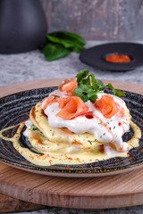 pancakes with salmon and cream 