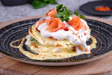 pancakes with salmon and cream 