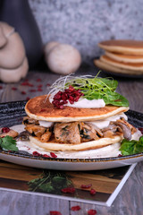 pancakes with chicken and mushrooms 