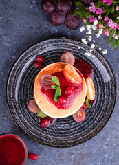 pancakes with sweet cheese and fruits 