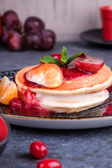 pancakes with sweet cheese and fruits 