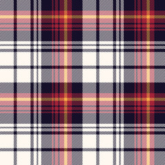 Tartan plaid pattern background. Seamless large striped check plaid graphic in dark blue, off white, yellow, and red for scarf, flannel shirt, blanket, skirt, throw, upholstery, or other winter fabric