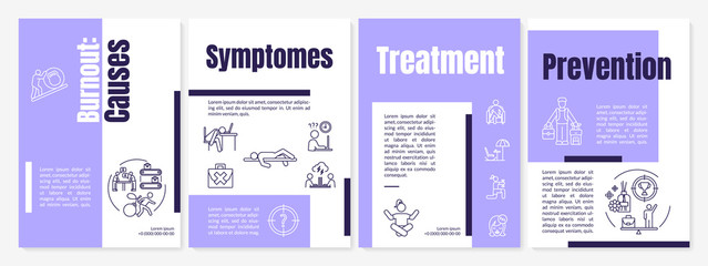 Burnout causes brochure template. Preventive measures. Therapy. Flyer, booklet, leaflet print, cover design with linear icons. Vector layouts for magazines, annual reports, advertising posters