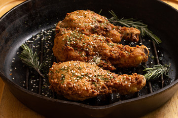 Crispy Fried chicken with sauces and spices 