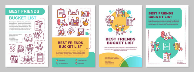 Best friends bucket list brochure template. Activities with soulmate. Flyer, booklet, leaflet print, cover design with linear icons. Vector layouts for magazines, annual reports, advertising posters
