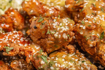 Crispy Fried chicken with sauces and spices 