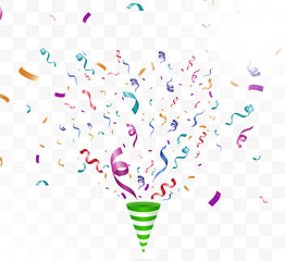 Lots of colorful tiny confetti and ribbons on transparent background. Festive event and party. Multicolor background.Colorful bright confetti isolated on transparent background