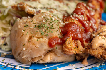 Crispy Fried chicken with sauces and spices 