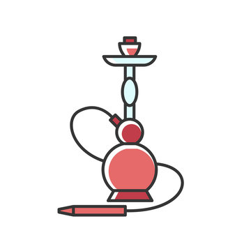 Hookah RGB red color icon. Sheesha house. Egyptian relaxation. Nargile lounge. Odor from pipe. Scent of vaporizing. Smoking area. Accessories for shisha. Oriental hooka. Isolated vector illustration