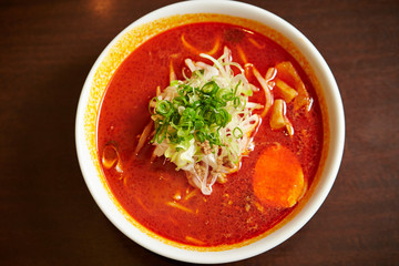 Japanese spicy ramen noodle in bowl