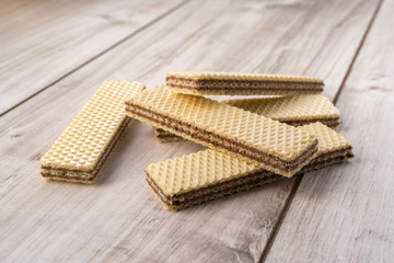 Wafer Biscuits on wooden table. Stock Image