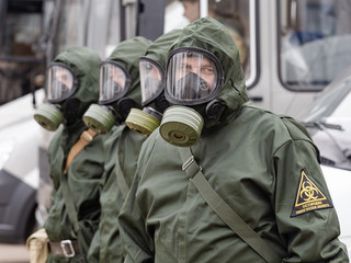 Biosecurity troops in suits to fight viruses