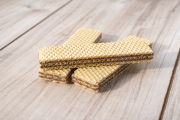 Wafer Biscuits on wooden table. Stock Image