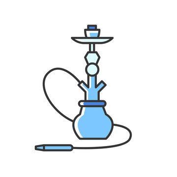 Hookah RGB blue color icon. Sheesha house. Hooka shop. Nargile lounge. Odor from pipe. Scent of vaporizing. Smoking area. Accessories for shisha. Oriental nargila. Isolated vector illustration
