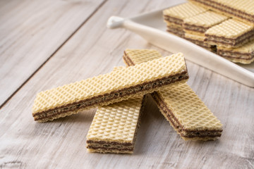 Wafer Biscuits on wooden table. Stock Image