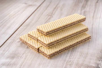 Wafer Biscuits on wooden table. Stock Image