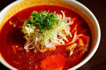 Japanese spicy ramen noodle in bowl