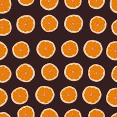 Orange slices pattern. Summer background with cut orange. Seamless orange fruits pattern