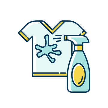 Stain removal blue and yellow RGB color icon. Laundry, launderette, clothes washing and dry cleaning service. Spray detergent, professional dirty stain remover. Isolated vector illustration