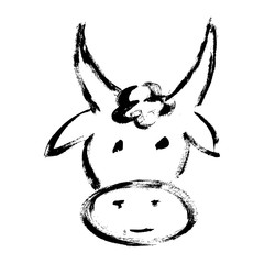 Ox, bull, cow on white background. Lunar horoscope sign ox, bull, cow. Chinese Happy new year 2021. Year of the ox. Lunar new year. Drawing ox, bull, cow ink