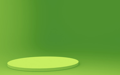 3d green cylinder podium minimal studio background. Abstract 3d geometric shape object illustration render. Display for food natural product.