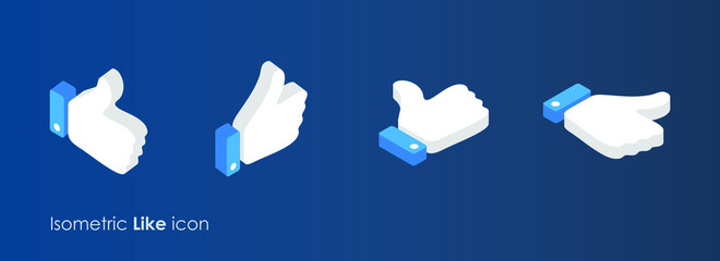 Isometric thumbs up button - vector