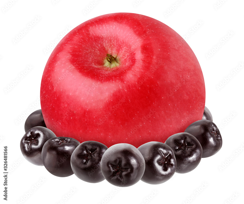 Wall mural red apple and chokeberry isolated on a white background with a clipping path.
