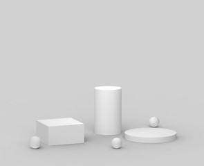 3d white gray  podium minimal studio background. Abstract 3d geometric shape object illustration render. Display for cosmetics and beauty fashion product.