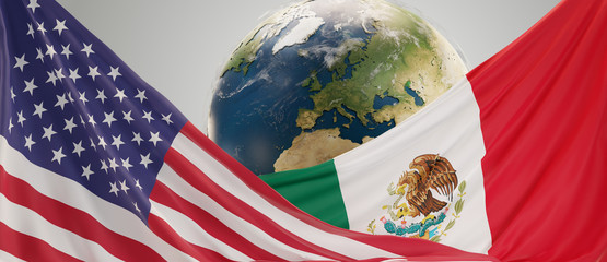 world globe flag og USA and Mexico 3d-illustration. elements of this image furnished by NASA