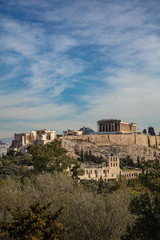 Athens, Greece. Acropolis and Parthenon temple from Philopappos Hill.