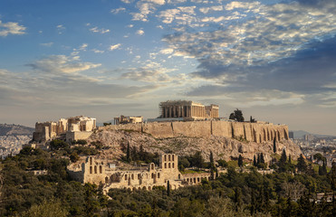 Fototapeta premium Athens, Greece. Acropolis and Parthenon temple from Philopappos Hill.
