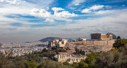 Fototapeta na wymiar Athens, Greece. Acropolis and Parthenon temple from Philopappos Hill.