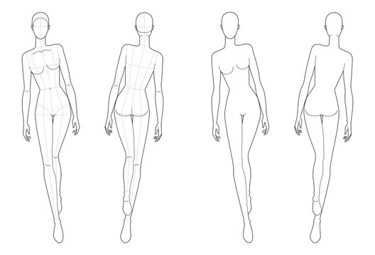 Fashion template of walking women. 