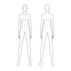 Fashion template of standing women in different poses. 