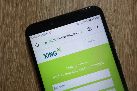 KONSKIE, POLAND - December 09, 2018: XING website (www.xing.com) displayed on smartphone