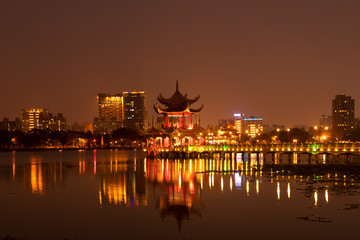 Kaohsiung City skyline at night by the lake