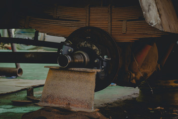 Wheels that were removed are waiting to be repaired by engineers - metalworking industry concept.
