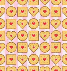 Seamless biscuits pattern with hearts - vector