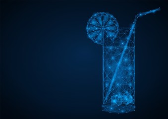 Cooling drink in a glass with lime and ice. Abstract polygonal 3d vector illustration. Triangular lines with dots form a cocktail. © Ilya