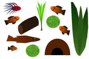 Fish Aquarium Set, Digital Art