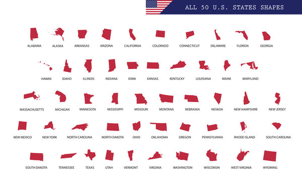 All U.S. states map shapes USA borders  