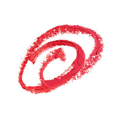 Lipstick brush swirl spiral. Hand drawn Red Circle Stroke. Round decorative line isolated on white background. Drawing element for design. Top view