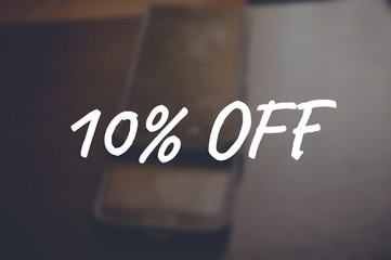 10% off word with blurring business background