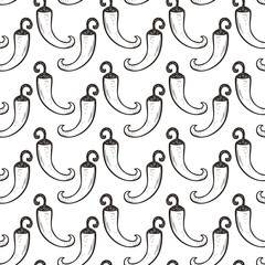 Vegetable. Spices. Vector Seamless pattern with Hand drawn doodle Chili Pepper (Hot Pepper)