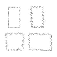 Floral ornament frames. Decorative leaves frame, hand drawn ornamental borders. Isolated vector frames set