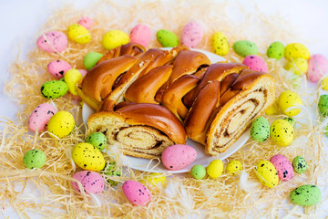 Homemade Sweet Easter Bread and Painted Eggs